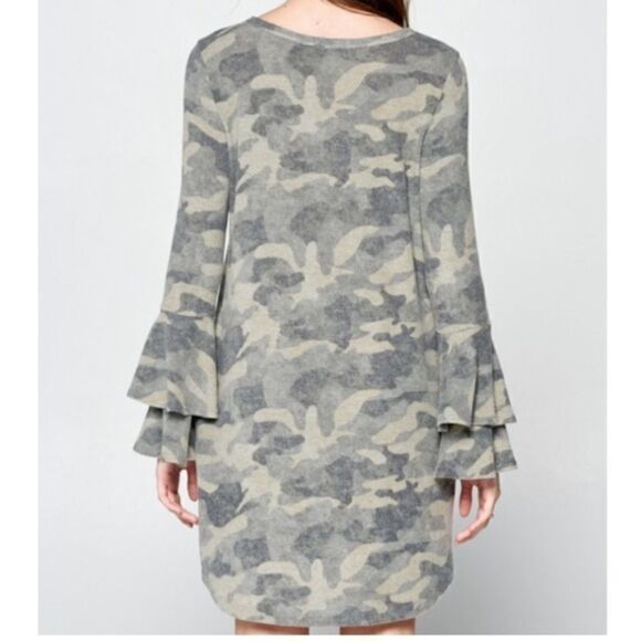 Ruffled Bell Sleeve Camo Dress - Picture 6 of 10